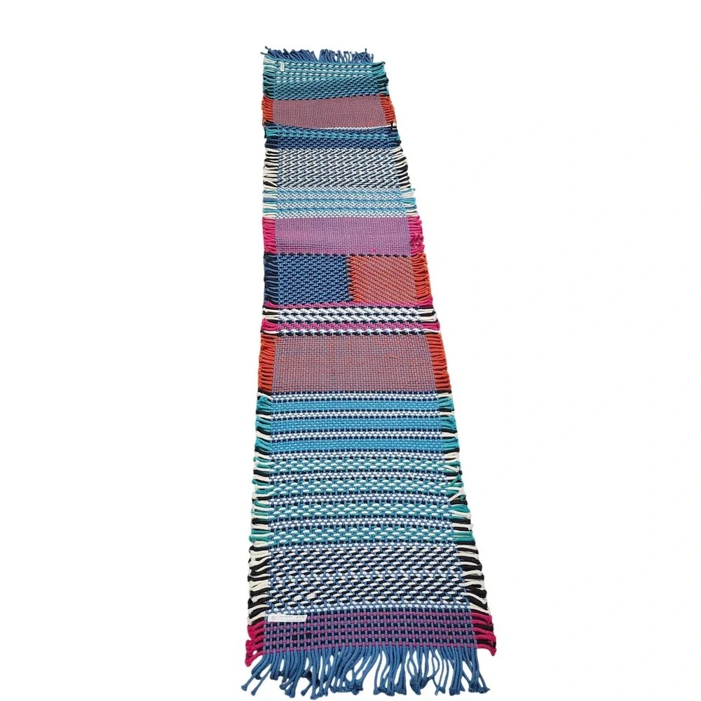 Anthropologie Bon Stripes Woven Table Runner Multicolor Cotton Fringe 16x90 Boho